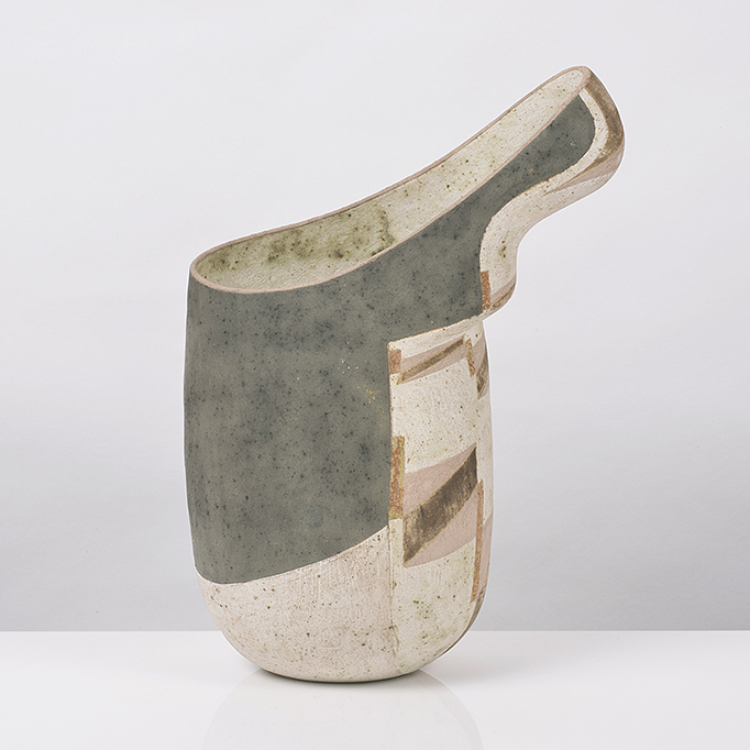 A blue grey and cream earthenware vessel made by Elizabeth Fritsch sold at auction by Maak Contemporary Ceramics