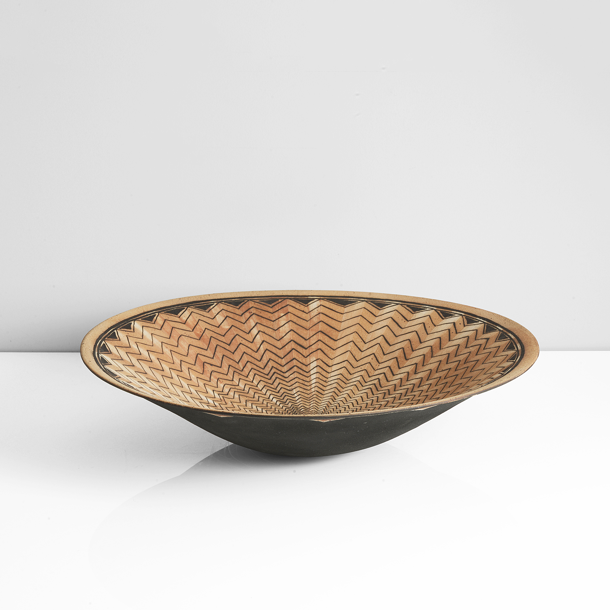 Beate Andersen large ceramic geometric patterned terracotta open bowl sold at Maak Auction