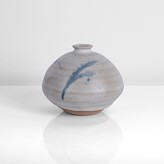 A pale grey and blue stoneware pot made by Katharine Pleydell-Bouverie sold at auction by Maak Contemporary Ceramics