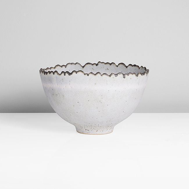 A pale blue and white stoneware bowl made by Mary Rogers in circa 1976 sold at auction by Maak Contemporary Ceramics