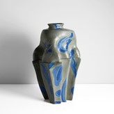 A blue and grey earthenware pot made by Alison Britton sold at auction by Maak