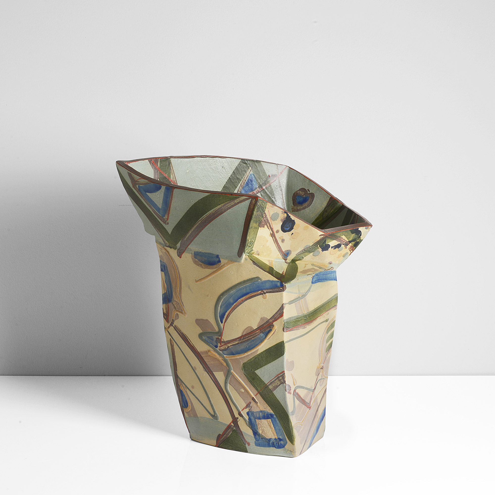 A 'Green and Beige and Turquoise Pot' made by Alison Britton in 1983 sold at auction by Maak