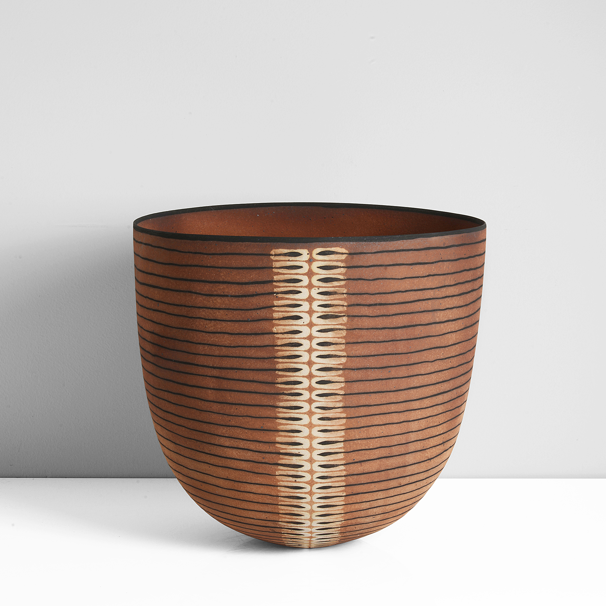 Beate Andersen large ceramic geometric patterned terracotta bowl sold at Maak Auction