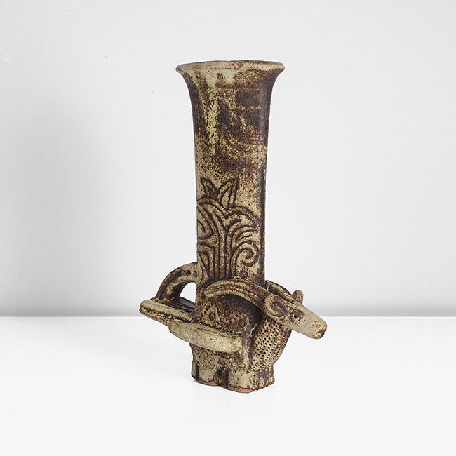 A cream stoneware antelope vase made by Ian Godfrey