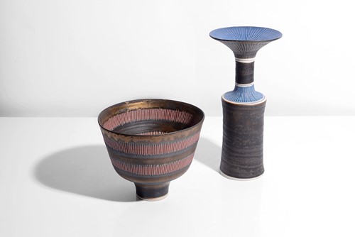 Lucie Rie | Straight Sided Bowl, 1970 & Vase with Flared Lip, circa 1978